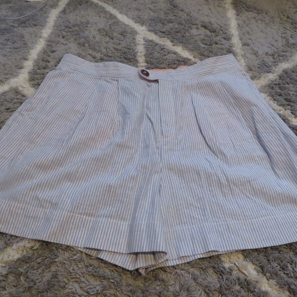 By Anthropologie Blue Stripe Linen Bled Shorts Xl